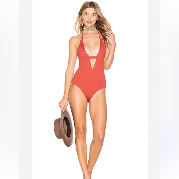 Tavik Revolve Emma Halter One Piece Women's Large Red Nylon Stretch Swimwear - Picture 1 of 7